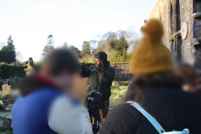 Skills Connect Academy pupils filmng on site at Logie Old Churchyard